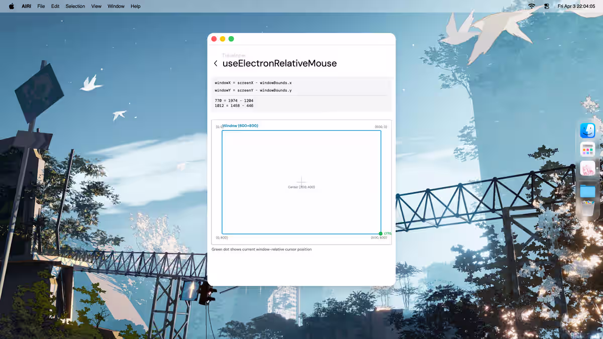 Airi relative mouse tool window