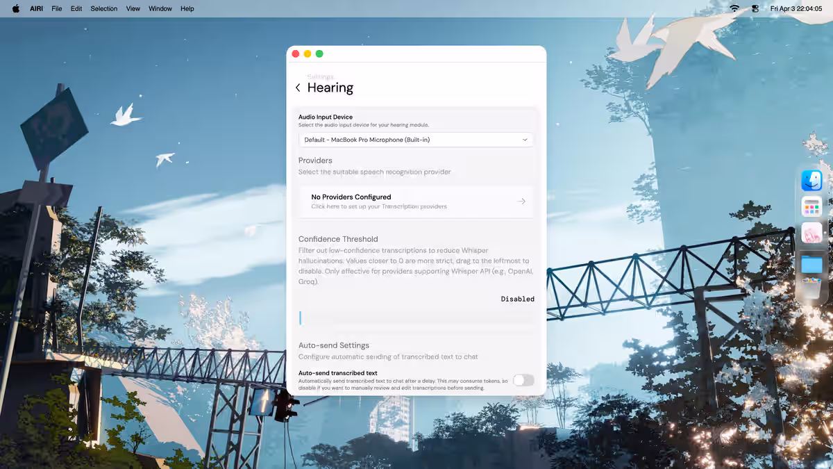 Airi hearing settings window